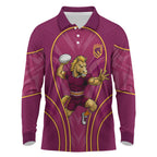 Brisbane Broncos Mascot Long Sleeve Polo Shirt Australian Rugby Culture - Powerful Horse Athlete
