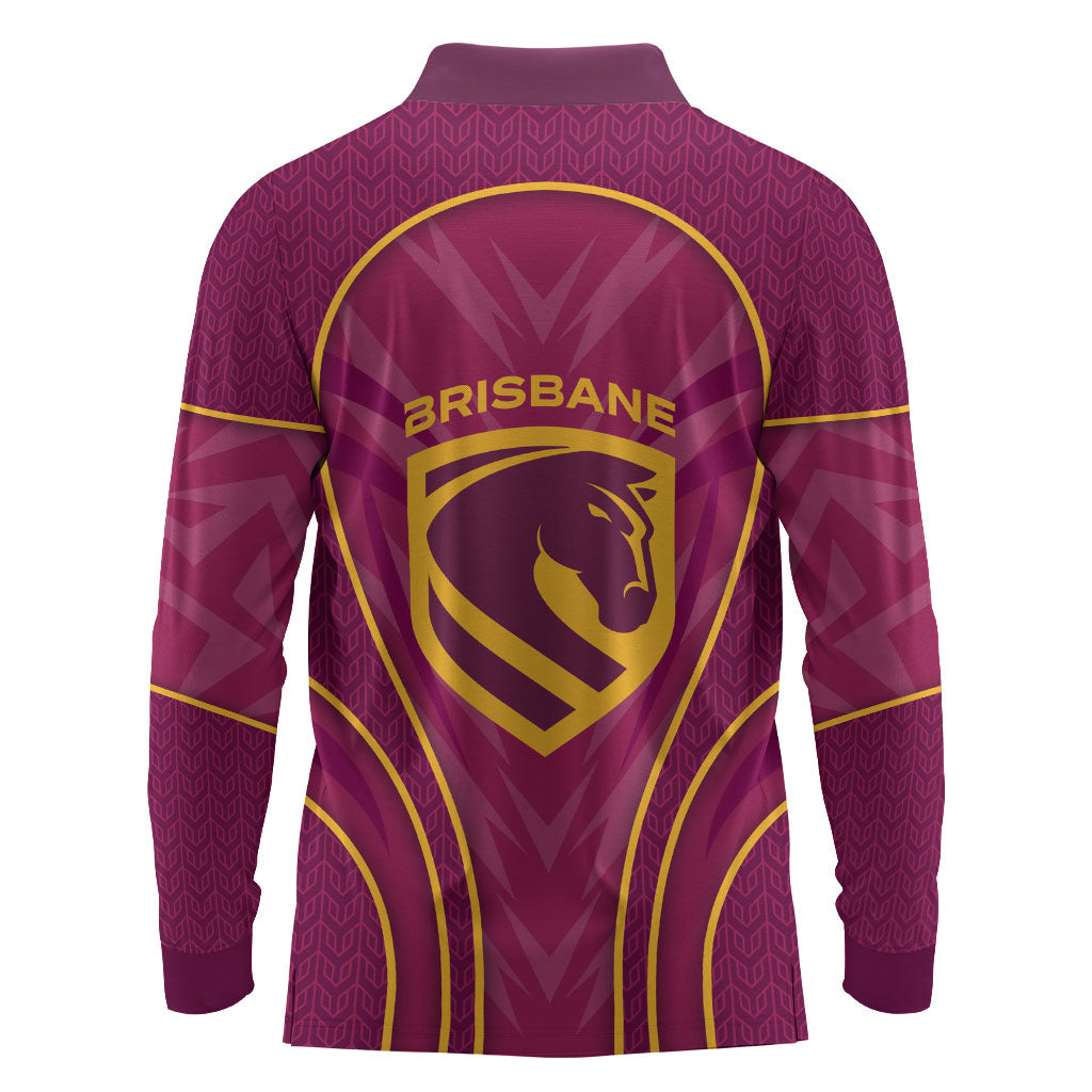 Brisbane Broncos Mascot Long Sleeve Polo Shirt Australian Rugby Culture - Powerful Horse Athlete