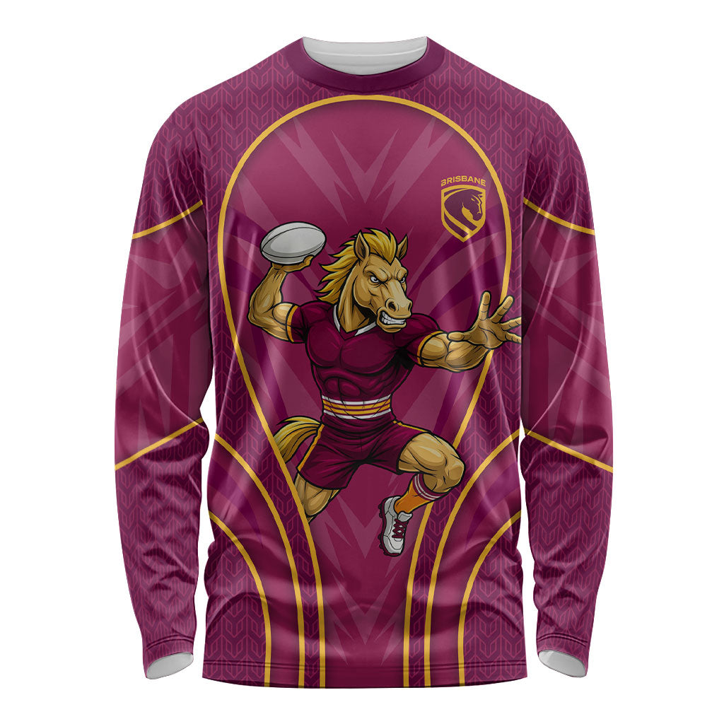 Brisbane Broncos Mascot Long Sleeve Shirt Australian Rugby Culture - Powerful Horse Athlete