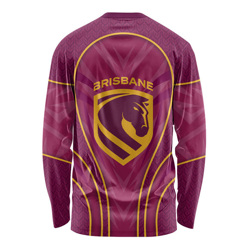 Brisbane Broncos Mascot Long Sleeve Shirt Australian Rugby Culture - Powerful Horse Athlete