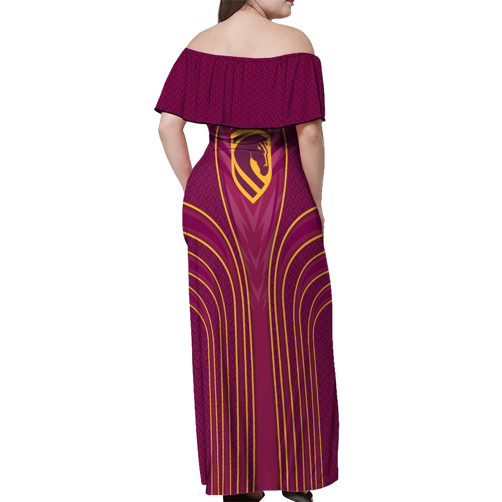 Brisbane Broncos Mascot Off Shoulder Maxi Dress Australian Rugby Culture - Powerful Horse Athlete