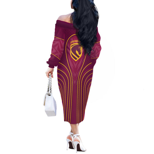 Brisbane Broncos Mascot Off The Shoulder Long Sleeve Dress Australian Rugby Culture - Powerful Horse Athlete