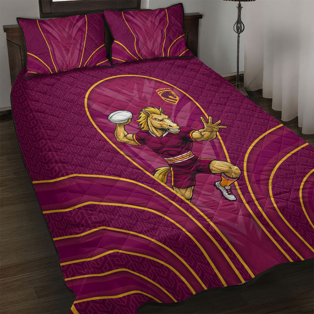 Brisbane Broncos Mascot Quilt Bed Set Australian Rugby Culture - Powerful Horse Athlete