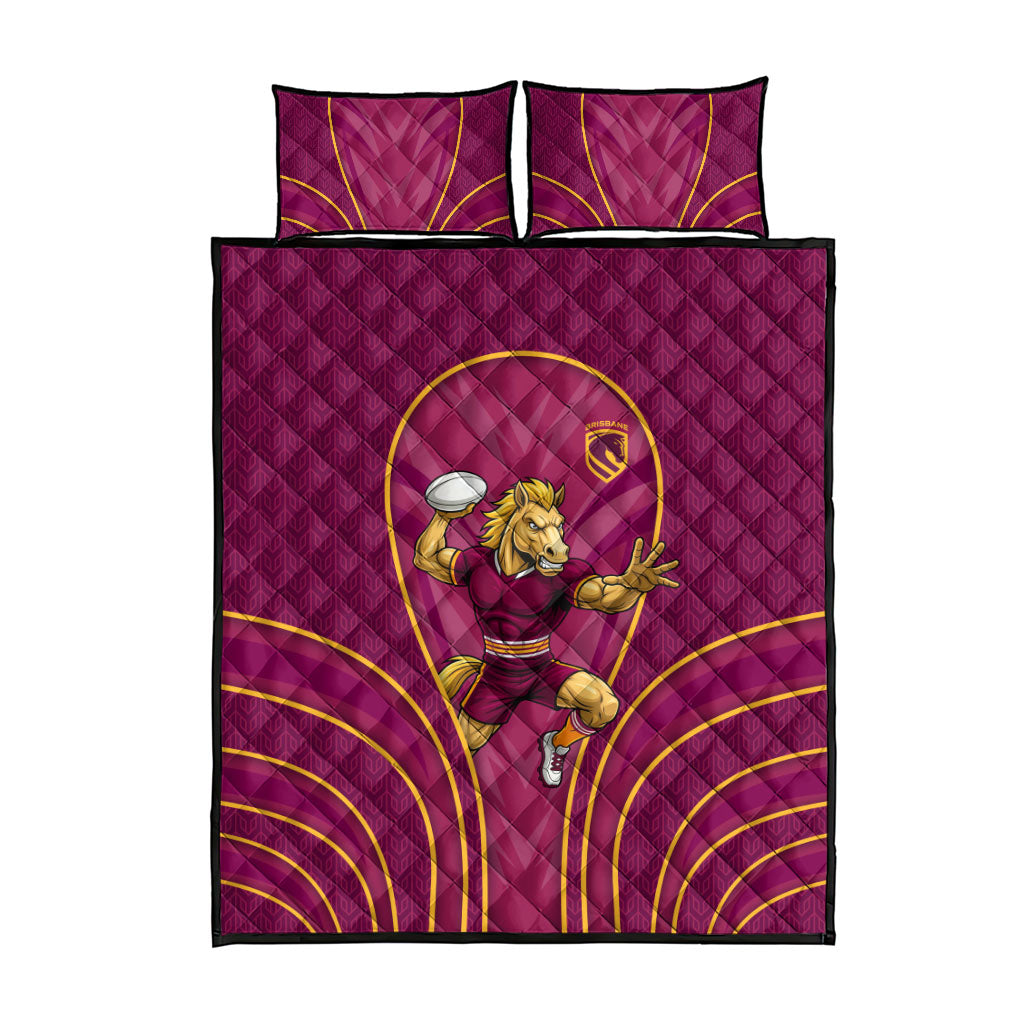 Brisbane Broncos Mascot Quilt Bed Set Australian Rugby Culture - Powerful Horse Athlete