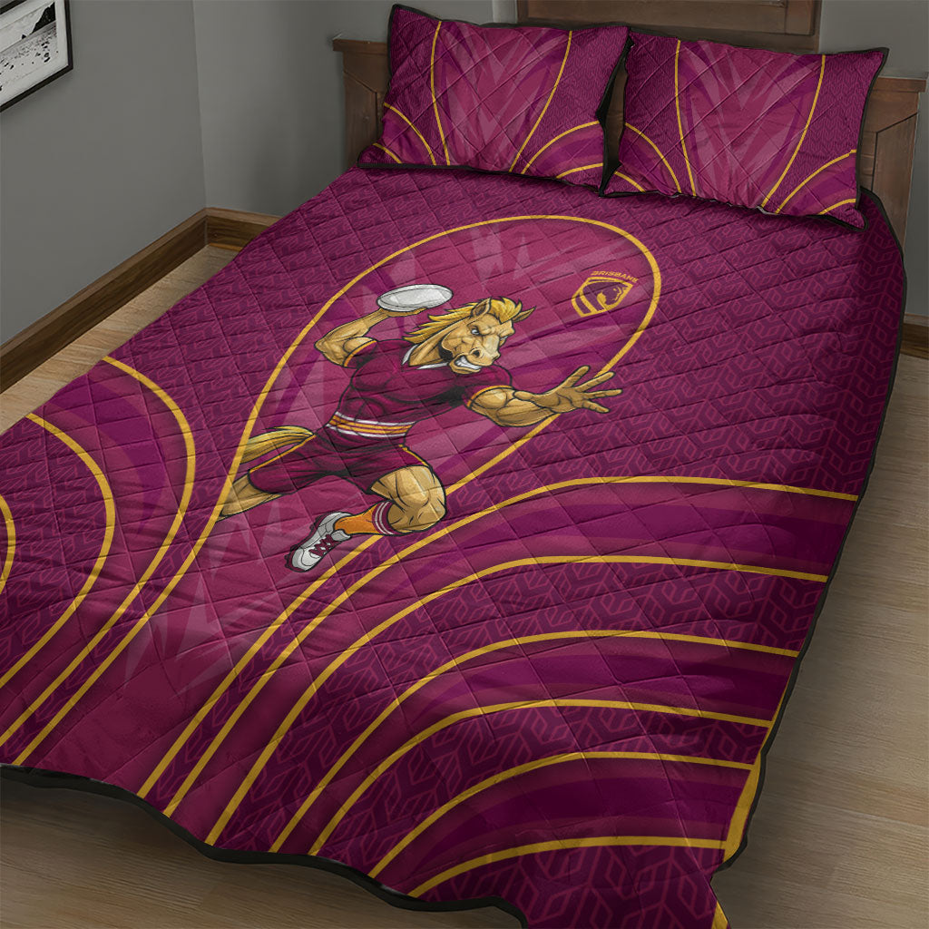 Brisbane Broncos Mascot Quilt Bed Set Australian Rugby Culture - Powerful Horse Athlete