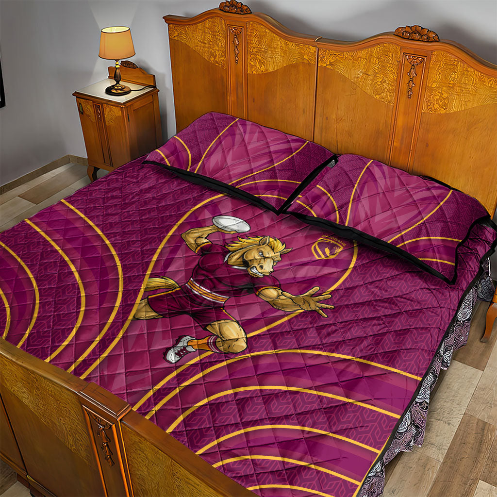 Brisbane Broncos Mascot Quilt Bed Set Australian Rugby Culture - Powerful Horse Athlete