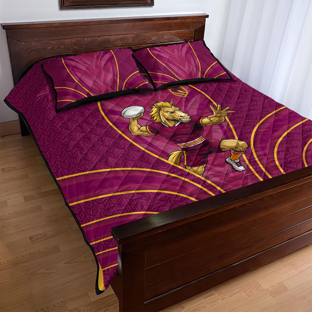 Brisbane Broncos Mascot Quilt Bed Set Australian Rugby Culture - Powerful Horse Athlete