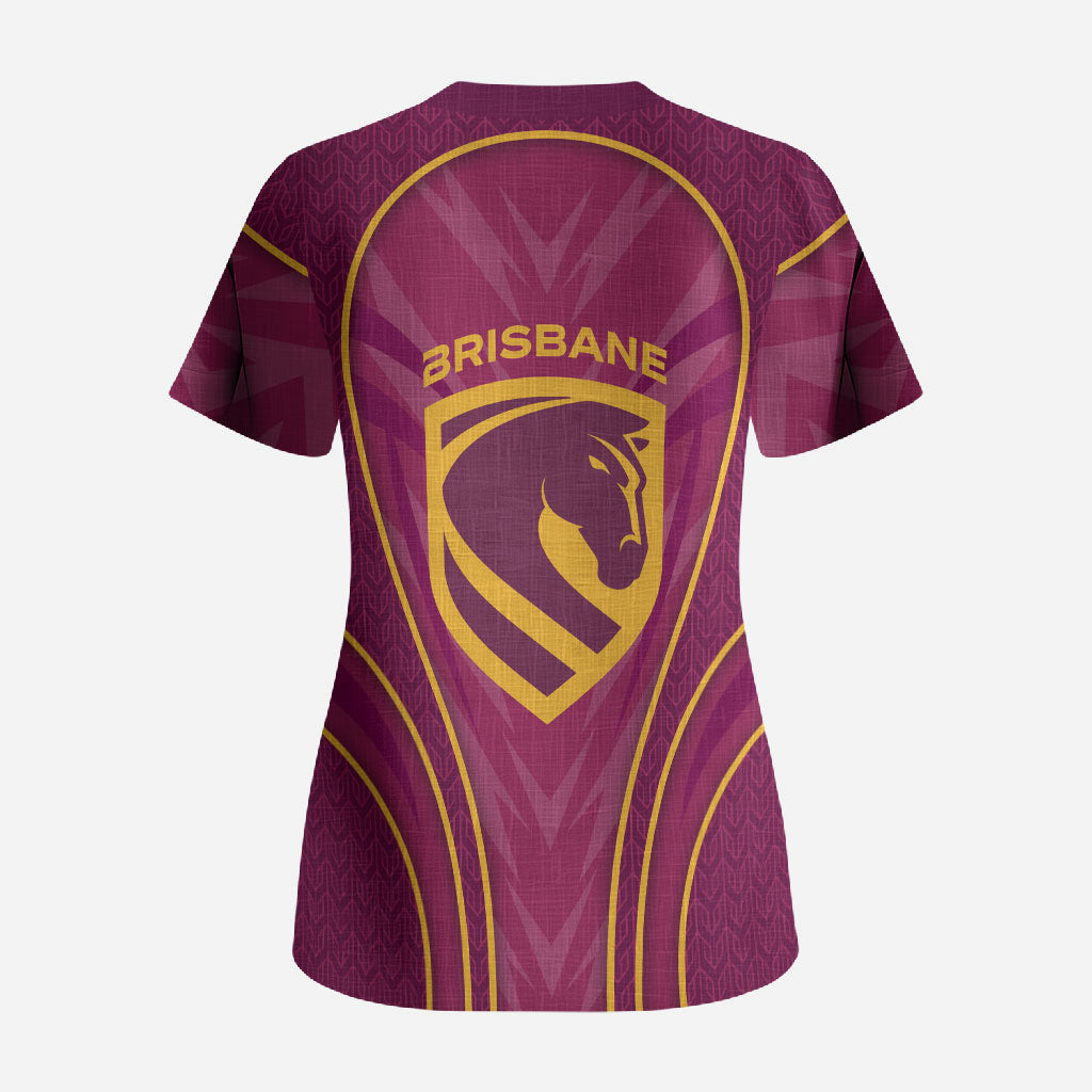 Brisbane Broncos Mascot Scrub Top Australian Rugby Culture - Powerful Horse Athlete