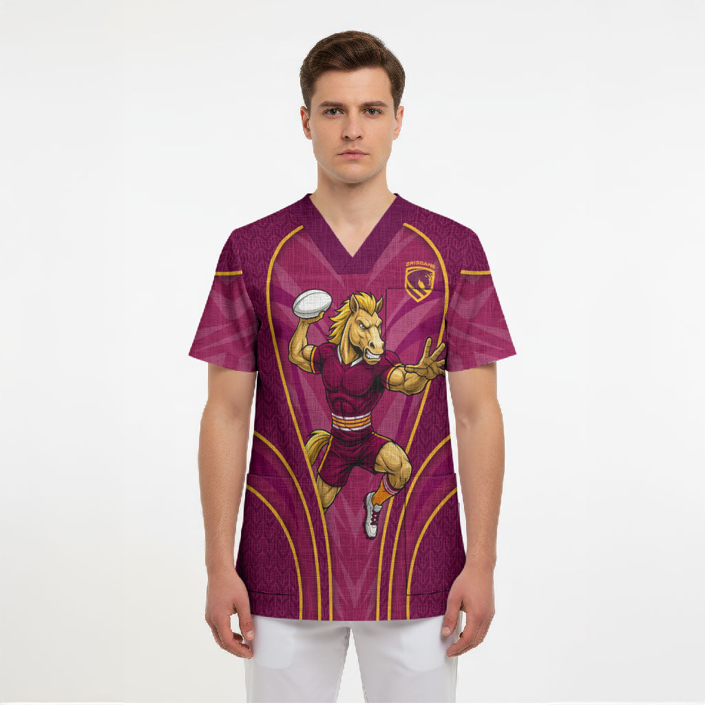 Brisbane Broncos Mascot Scrub Top Australian Rugby Culture - Powerful Horse Athlete