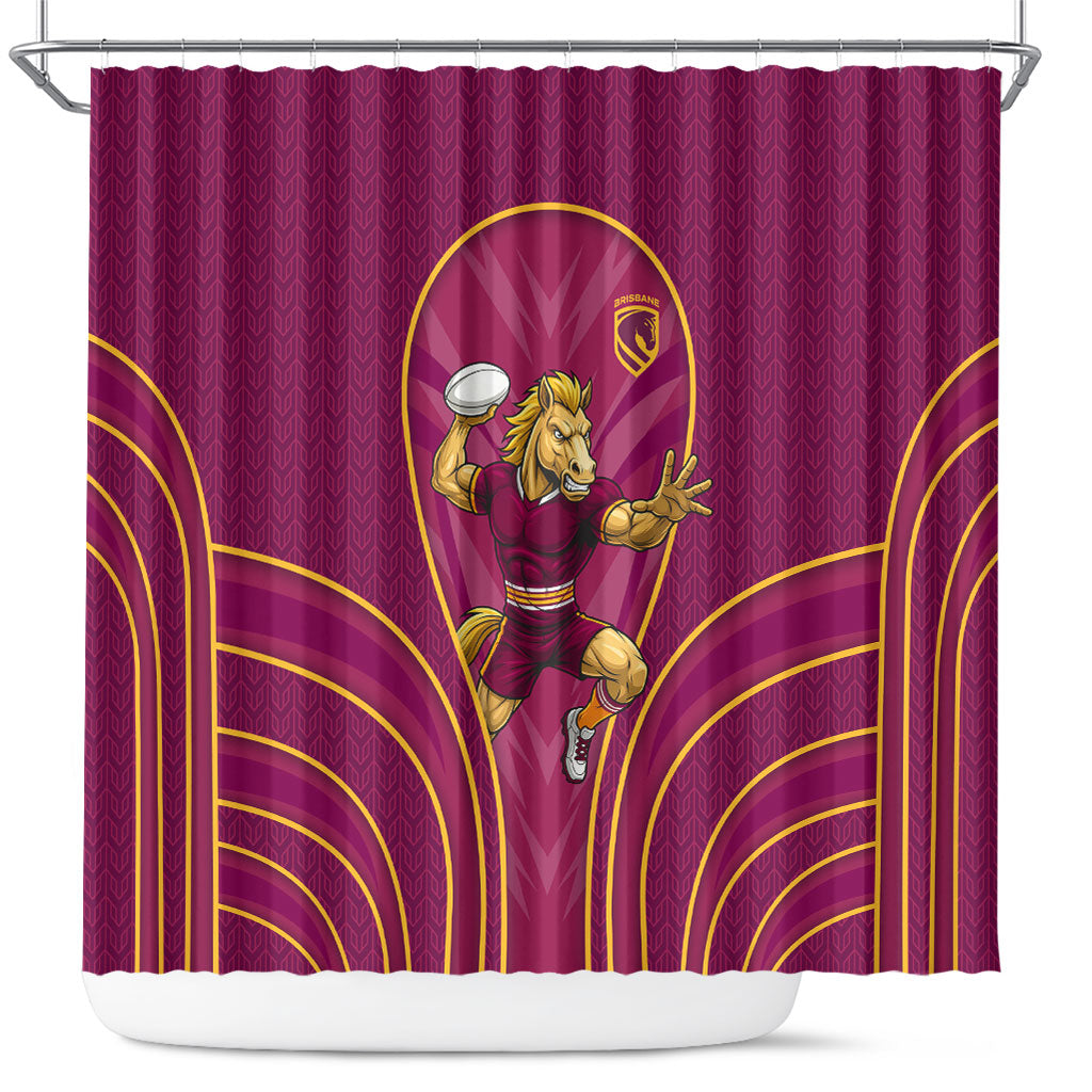 Brisbane Broncos Mascot Shower Curtain Australian Rugby Culture - Powerful Horse Athlete