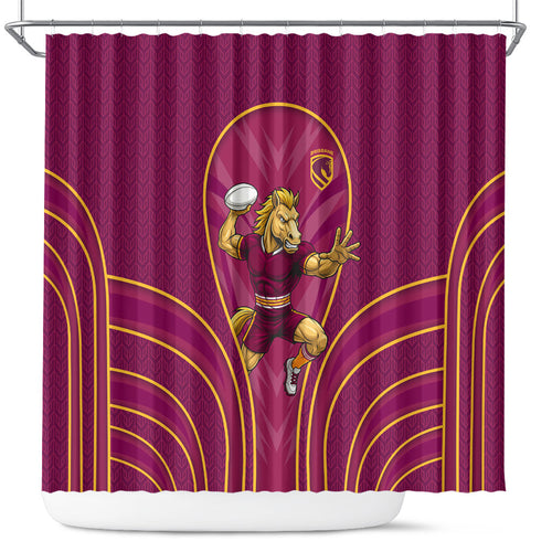 Brisbane Broncos Mascot Shower Curtain Australian Rugby Culture - Powerful Horse Athlete