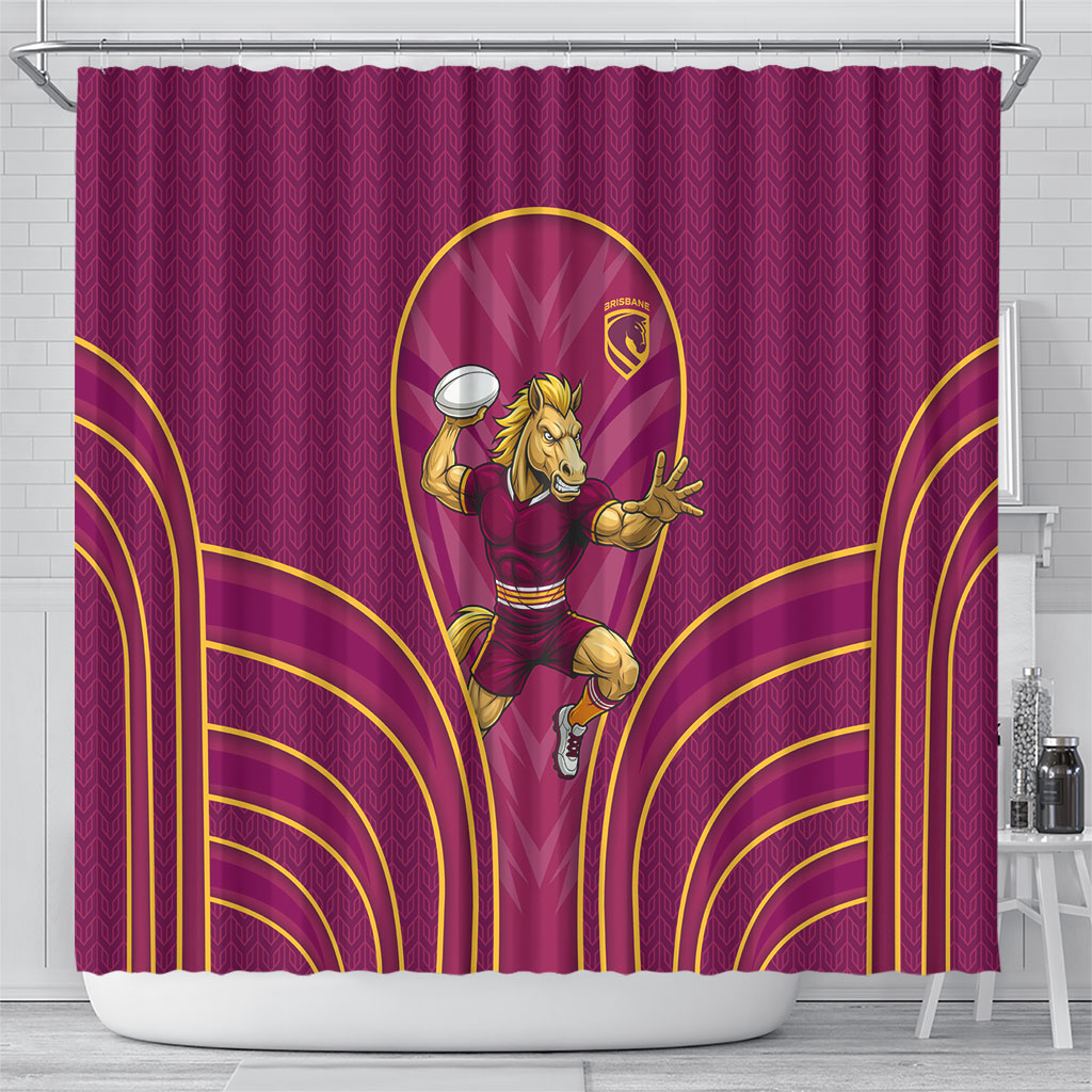 Brisbane Broncos Mascot Shower Curtain Australian Rugby Culture - Powerful Horse Athlete