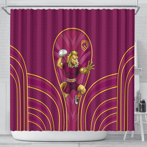 Brisbane Broncos Mascot Shower Curtain Australian Rugby Culture - Powerful Horse Athlete