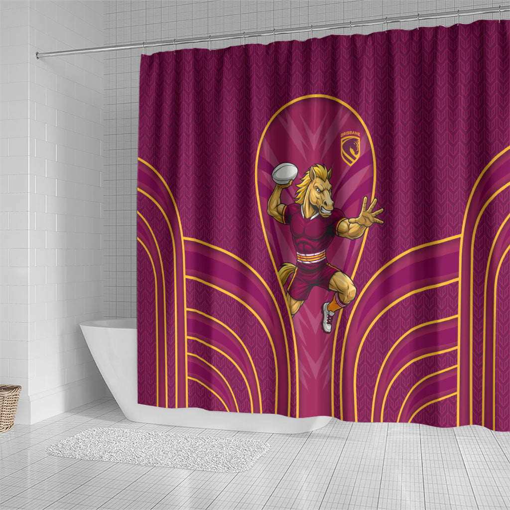 Brisbane Broncos Mascot Shower Curtain Australian Rugby Culture - Powerful Horse Athlete