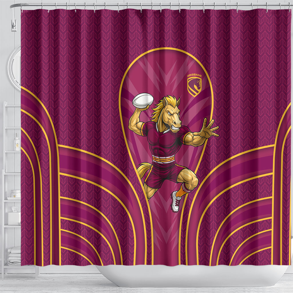 Brisbane Broncos Mascot Shower Curtain Australian Rugby Culture - Powerful Horse Athlete