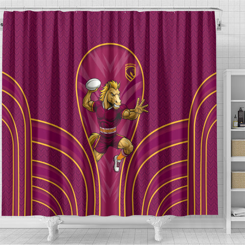 Brisbane Broncos Mascot Shower Curtain Australian Rugby Culture - Powerful Horse Athlete
