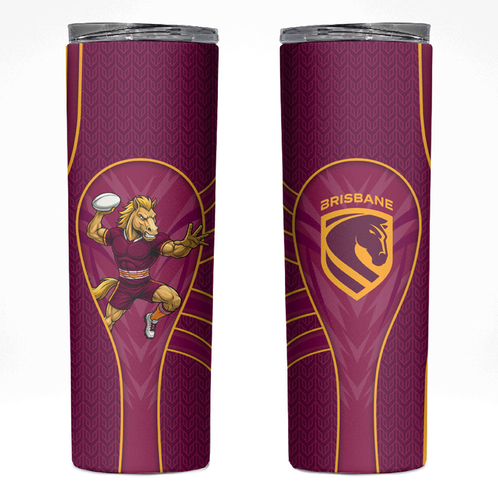 Brisbane Broncos Mascot Skinny Tumbler Australian Rugby Culture - Powerful Horse Athlete