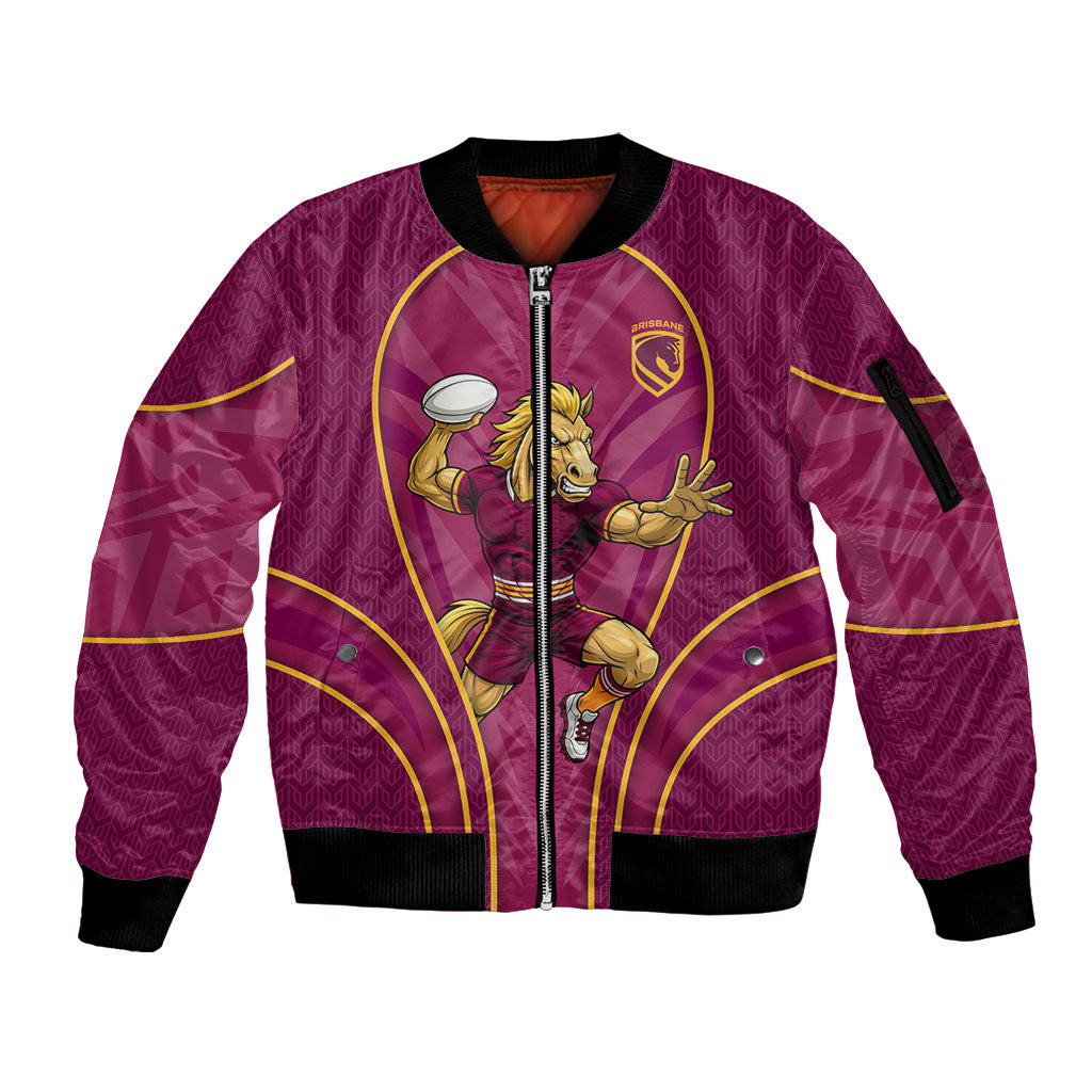 Brisbane Broncos Mascot Sleeve Zip Bomber Jacket Australian Rugby Culture - Powerful Horse Athlete