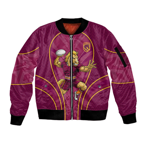 Brisbane Broncos Mascot Sleeve Zip Bomber Jacket Australian Rugby Culture - Powerful Horse Athlete
