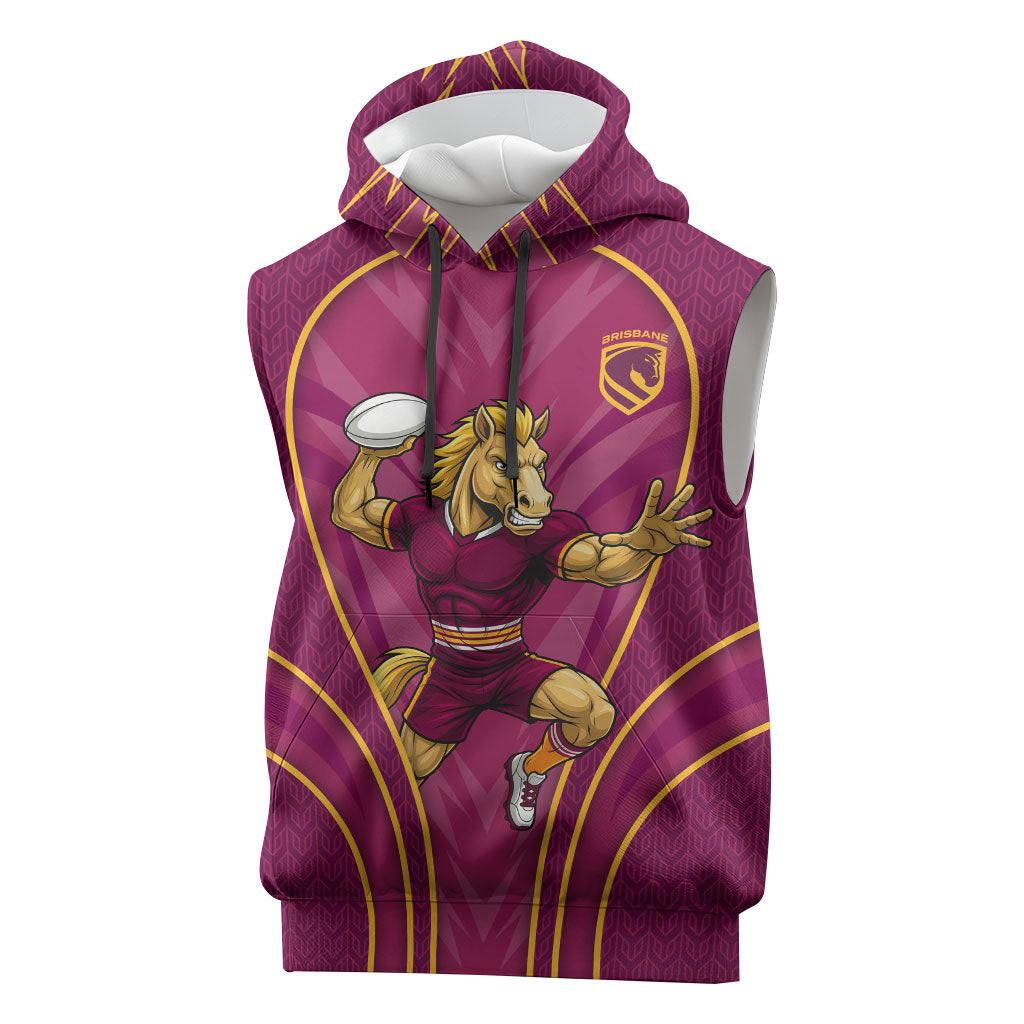 Brisbane Broncos Mascot Sleeveless Hoodie Australian Rugby Culture - Powerful Horse Athlete