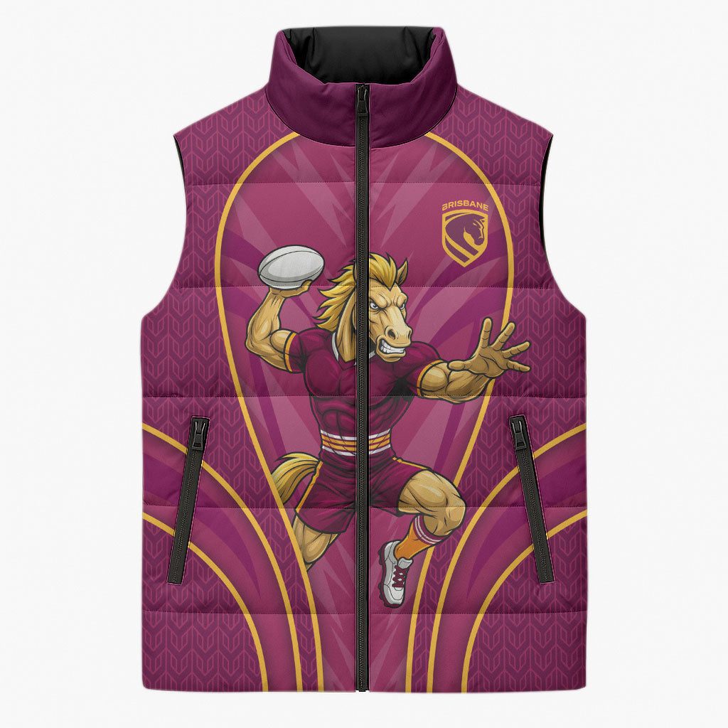 Brisbane Broncos Mascot Sleeveless Puffer Jacket Australian Rugby Culture - Powerful Horse Athlete
