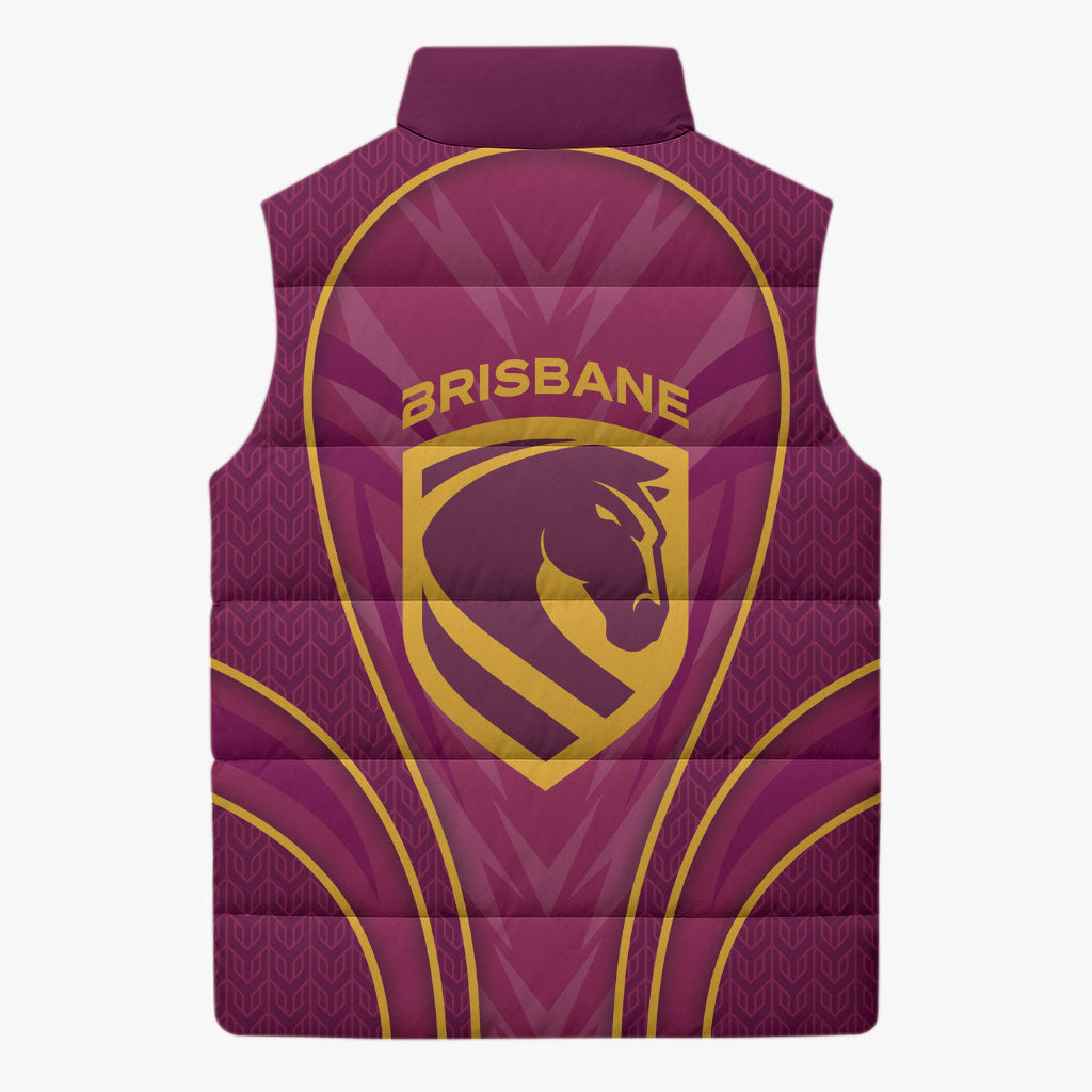 Brisbane Broncos Mascot Sleeveless Puffer Jacket Australian Rugby Culture - Powerful Horse Athlete