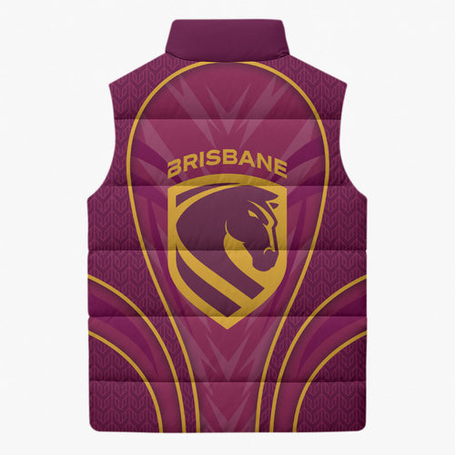 Brisbane Broncos Mascot Sleeveless Puffer Jacket Australian Rugby Culture - Powerful Horse Athlete