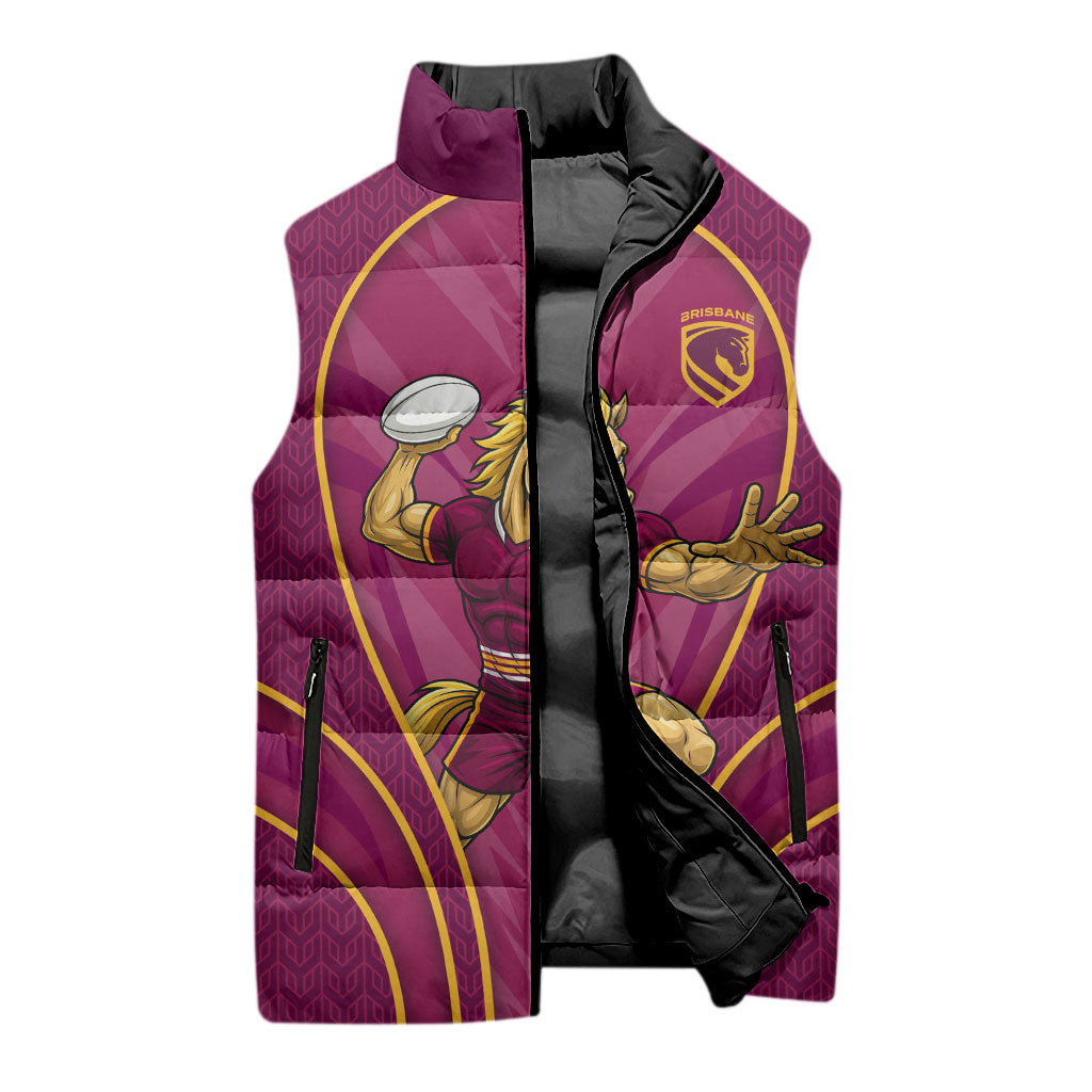 Brisbane Broncos Mascot Sleeveless Puffer Jacket Australian Rugby Culture - Powerful Horse Athlete