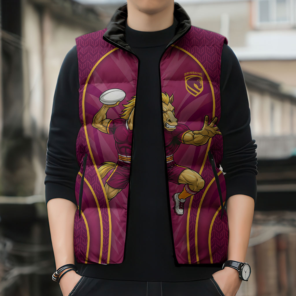 Brisbane Broncos Mascot Sleeveless Puffer Jacket Australian Rugby Culture - Powerful Horse Athlete