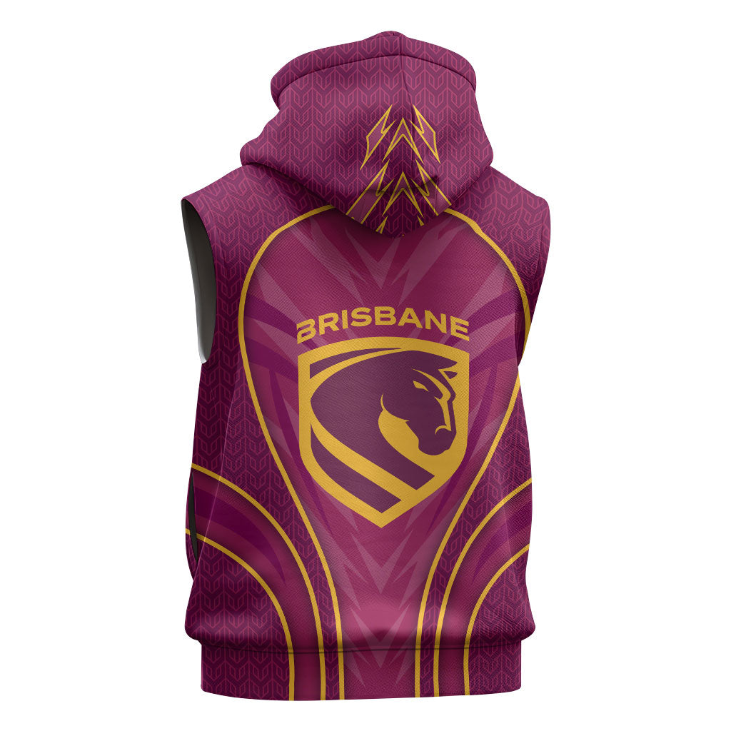 Brisbane Broncos Mascot Sleeveless Zip Hoodie Australian Rugby Culture - Powerful Horse Athlete