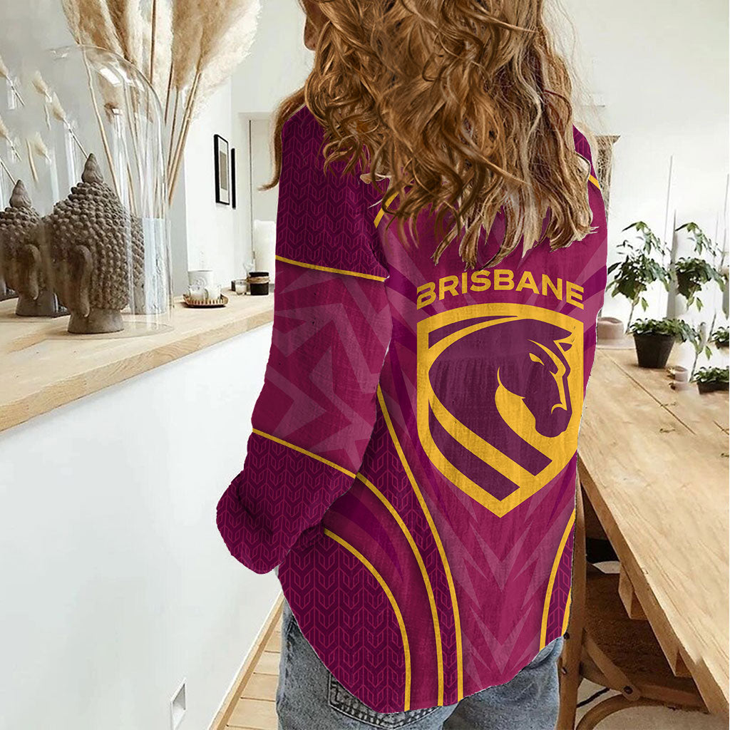 Brisbane Broncos Mascot Women Casual Shirt Australian Rugby Culture - Powerful Horse Athlete