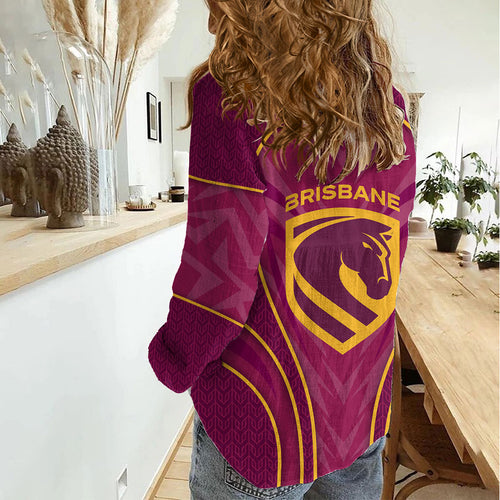 Brisbane Broncos Mascot Women Casual Shirt Australian Rugby Culture - Powerful Horse Athlete