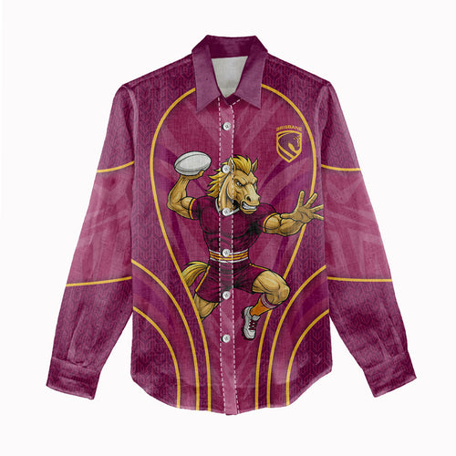 Brisbane Broncos Mascot Women Casual Shirt Australian Rugby Culture - Powerful Horse Athlete