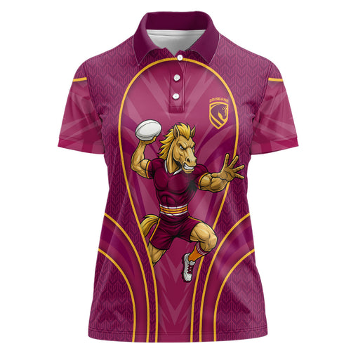 Brisbane Broncos Mascot Women Polo Shirt Australian Rugby Culture - Powerful Horse Athlete