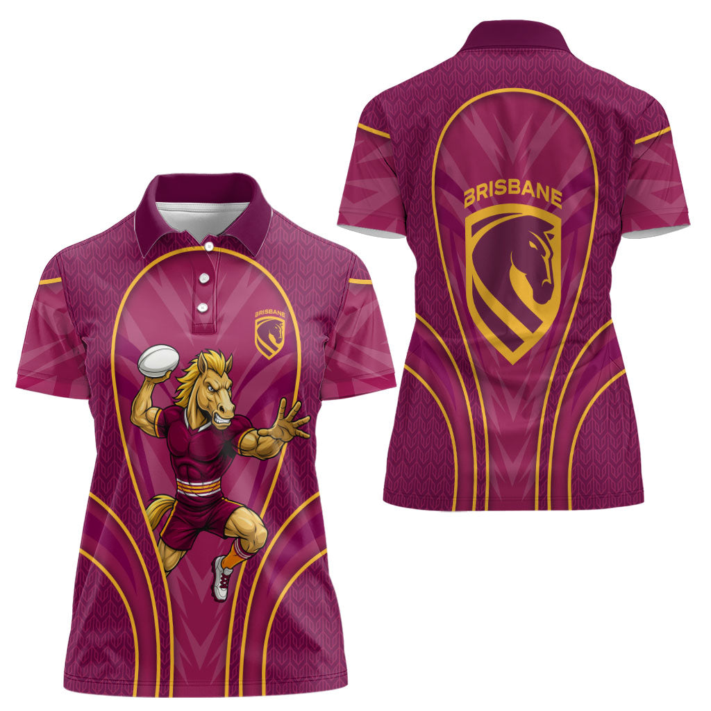Brisbane Broncos Mascot Women Polo Shirt Australian Rugby Culture - Powerful Horse Athlete
