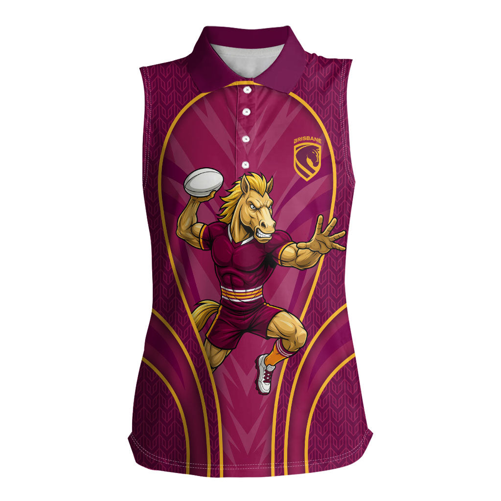 Brisbane Broncos Mascot Women Sleeveless Polo Shirt Australian Rugby Culture - Powerful Horse Athlete