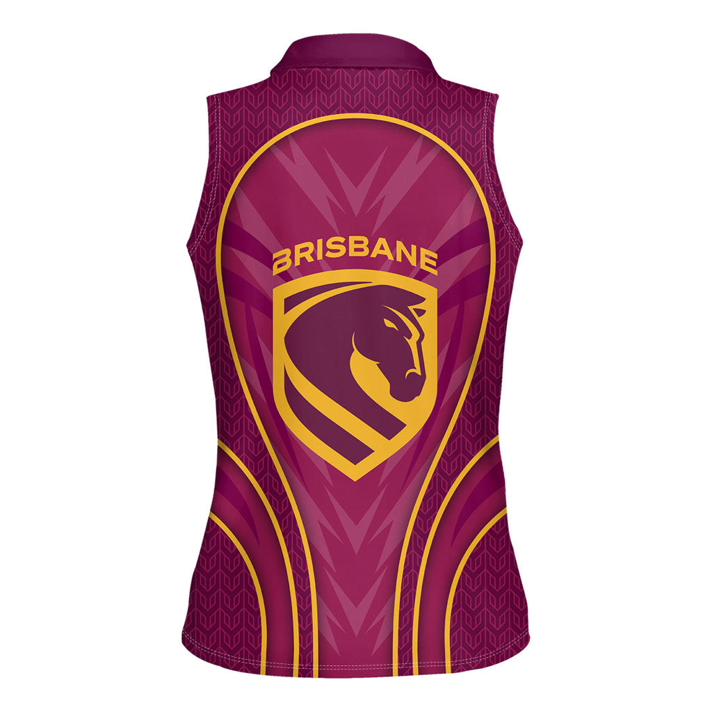 Brisbane Broncos Mascot Women Sleeveless Polo Shirt Australian Rugby Culture - Powerful Horse Athlete