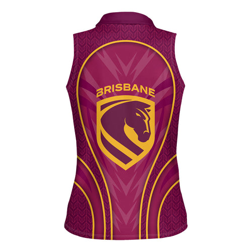 Brisbane Broncos Mascot Women Sleeveless Polo Shirt Australian Rugby Culture - Powerful Horse Athlete