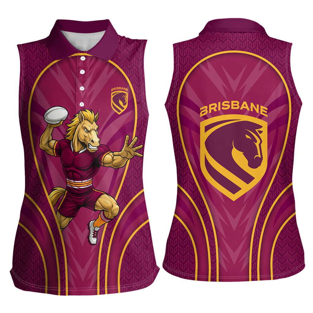 Brisbane Broncos Mascot Women Sleeveless Polo Shirt Australian Rugby Culture - Powerful Horse Athlete