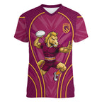 Brisbane Broncos Mascot Women V-Neck T-Shirt Australian Rugby Culture - Powerful Horse Athlete