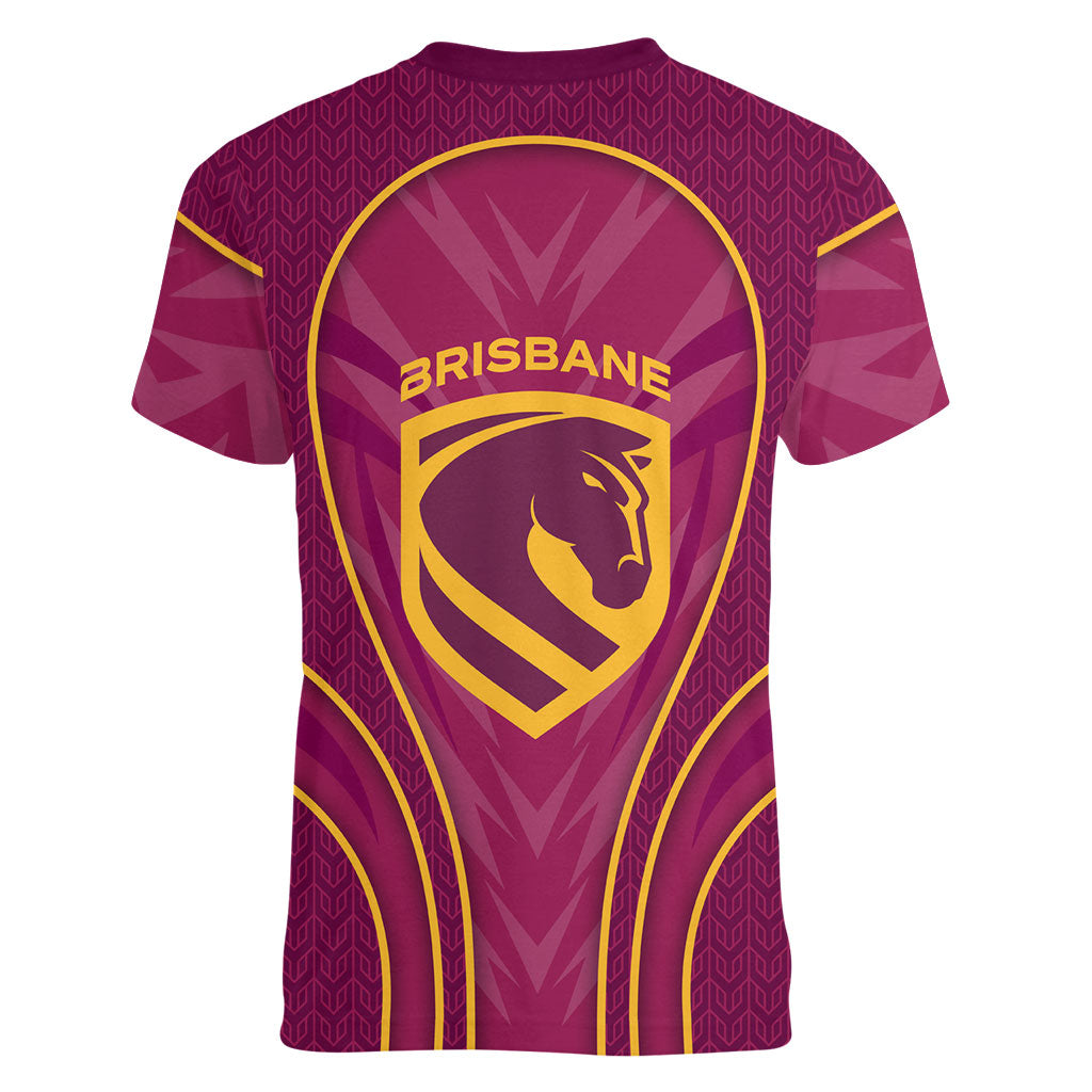Brisbane Broncos Mascot Women V-Neck T-Shirt Australian Rugby Culture - Powerful Horse Athlete