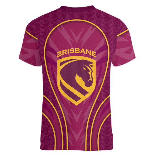 Brisbane Broncos Mascot Women V-Neck T-Shirt Australian Rugby Culture - Powerful Horse Athlete