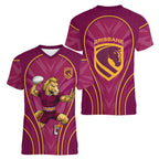 Brisbane Broncos Mascot Women V-Neck T-Shirt Australian Rugby Culture - Powerful Horse Athlete