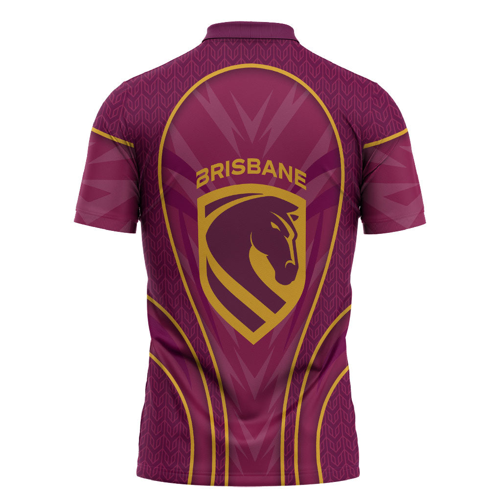 Brisbane Broncos Mascot Zipper Polo Shirt Australian Rugby Culture - Powerful Horse Athlete