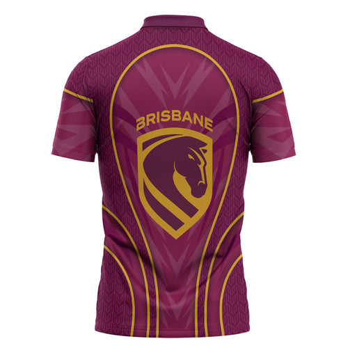 Brisbane Broncos Mascot Zipper Polo Shirt Australian Rugby Culture - Powerful Horse Athlete