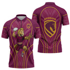 Brisbane Broncos Mascot Zipper Polo Shirt Australian Rugby Culture - Powerful Horse Athlete