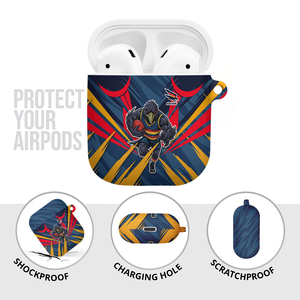 Adelaide Crows Australian Football AirPods Case Muscular Mascot Graphic - Bold Team Colors