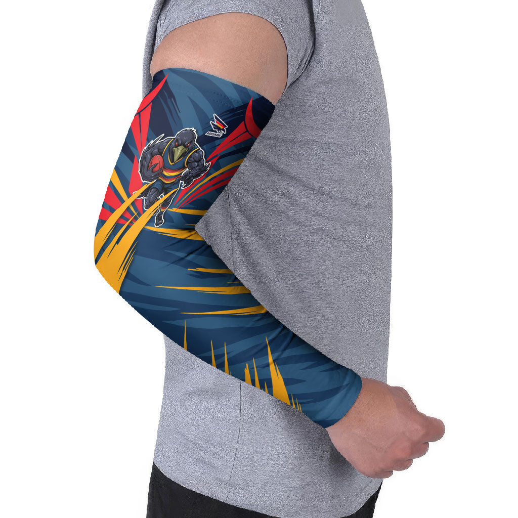 Adelaide Crows Australian Football Arm Sleeves Muscular Mascot Graphic - Bold Team Colors