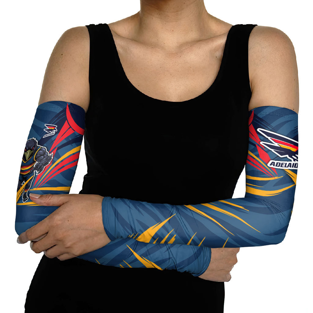 Adelaide Crows Australian Football Arm Sleeves Muscular Mascot Graphic - Bold Team Colors