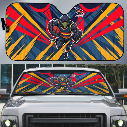Adelaide Crows Australian Football Auto Sun Shade Muscular Mascot Graphic - Bold Team Colors